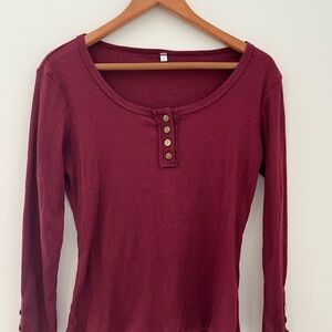 Burgundy Henley Long Sleeve Top